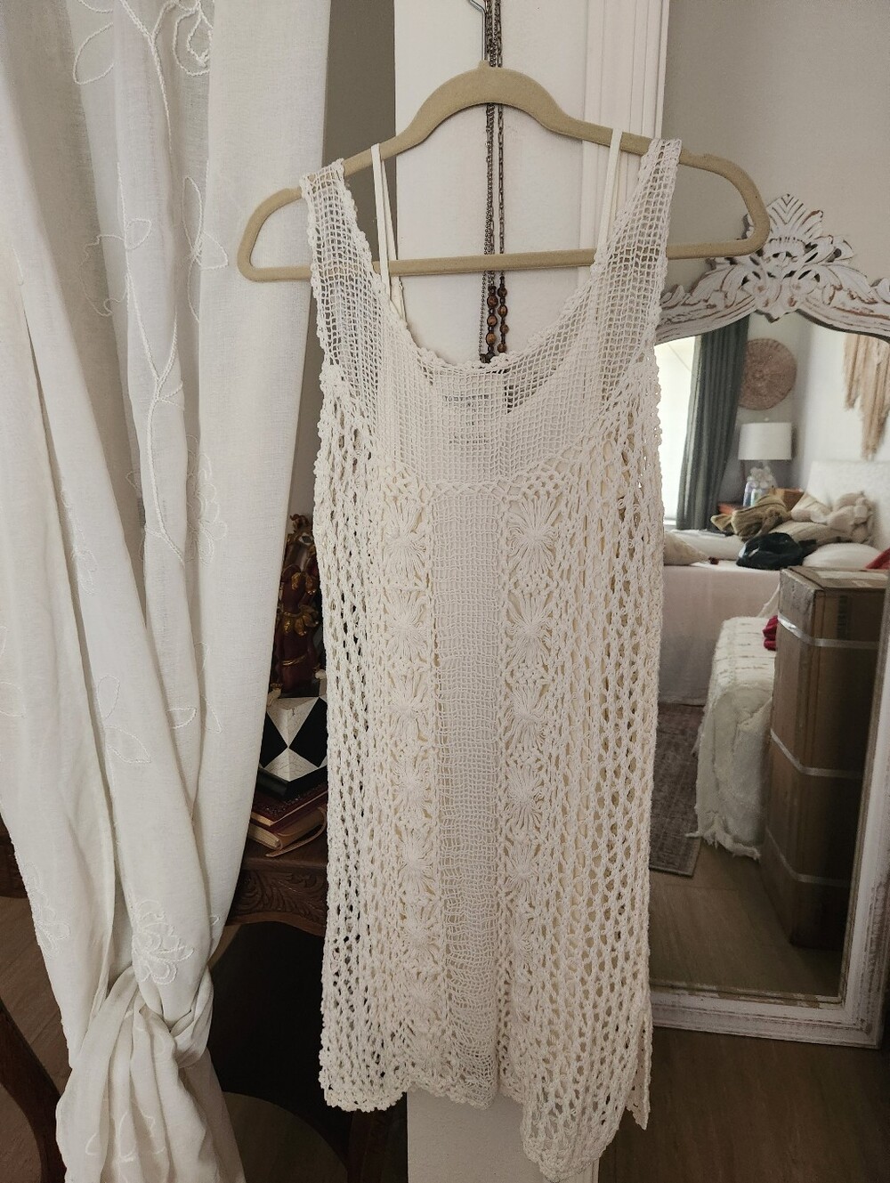 Handcrafted Crochet Sleeveless Dress w Underslip - Cream